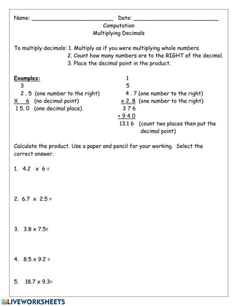 Image result for Multiplying with Decimals Worksheet
