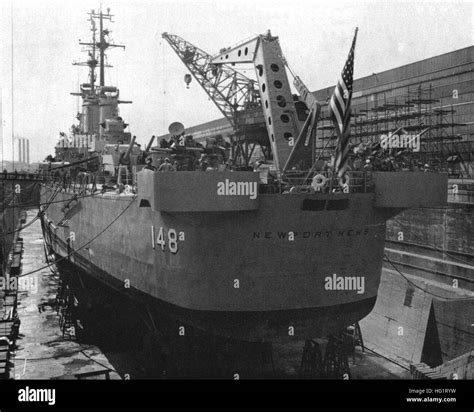USS Newport News (CA-148) in drydock c1955 Stock Photo - Alamy