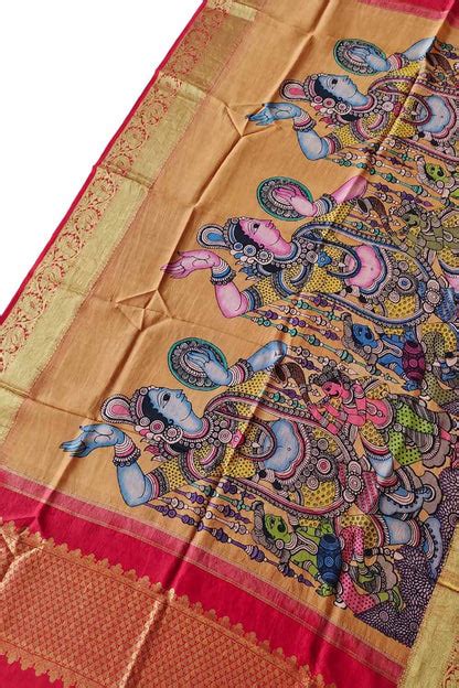 PD1K1KK523040511 Multicolor Pen Kalamkari Pure Silk Dupatta With ...
