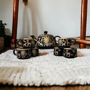 Buy Nikaanch Creations Hand-Painted Ceramic Tea Kettle Set with 6 Cups ...