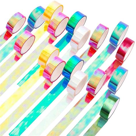 KISSBUTY Holographic Rainbow Masking Tape Set, 20 Rolls Translucent ...