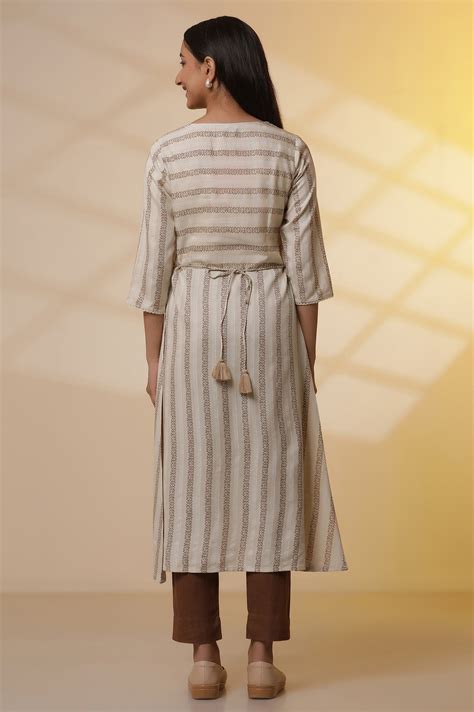 Buy Light Beige Mock Angrakha Kurta and Trousers Set Online for Woman ...