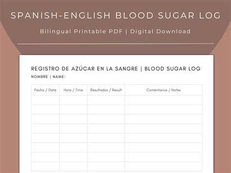 Spanish-english Bilingual Blood Sugar/glucose Log | Printable PDF ...