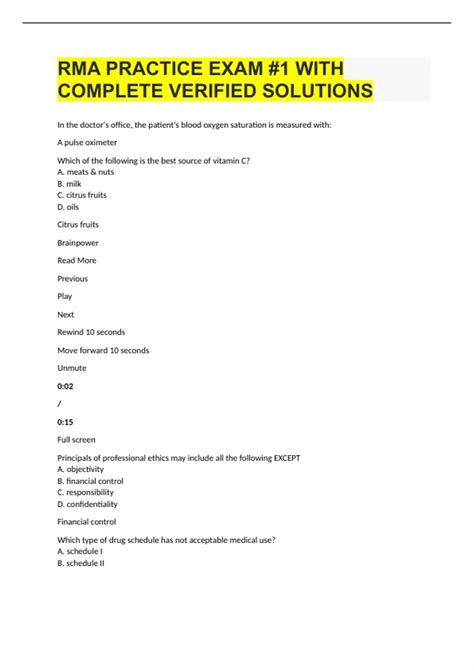 RMA PRACTICE EXAM #1 WITH COMPLETE VERIFIED SOLUTIONS - Certification ...