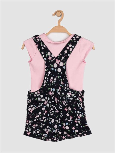 Girls Navy Blue Printed Dungaree Top Set 12403 | Peppermint