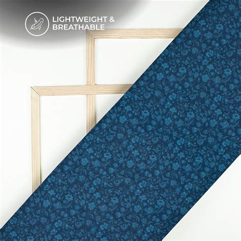 Prussian Blue Floral Digital Print Cotton Cambric Fabric – Fabcurate