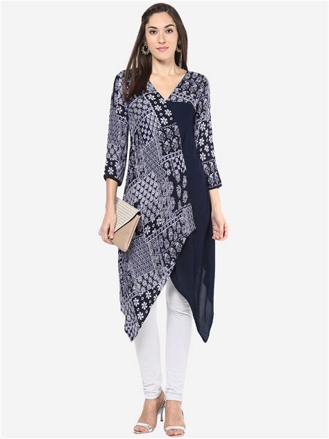 Women's Navy Blue Flap style Kurti – Stylestone