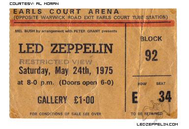 Earls Court Arena - May 24, 1975 / London | Led Zeppelin Official Website