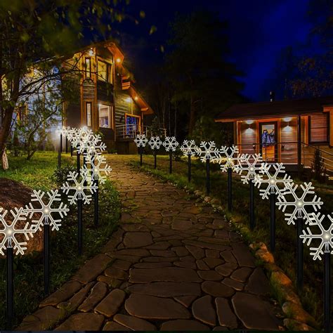 Baquler 60 Pcs Snowflake Christmas Pathway Lights Solar LED Christmas ...
