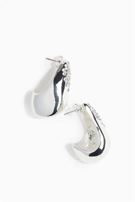 Women's Silver-coloured Rhinestone-embellished dome earrings | H&M IN