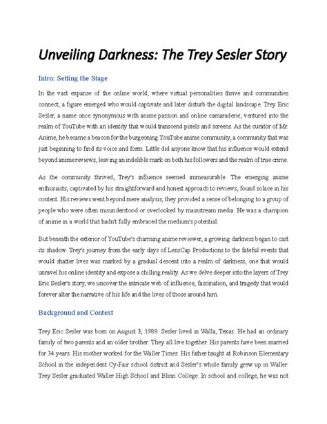 Unveiling Darkness - The Trey Sesler Story - Unveiling Darkness: The ...