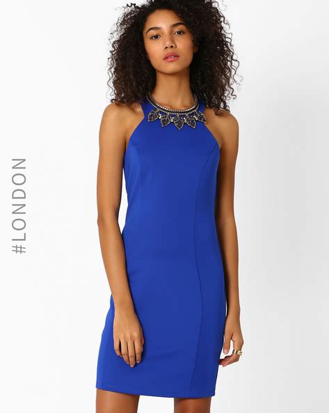 Buy Blue Zibi London Bodycon Dress with Detachable Neckpiece | AJIO