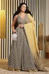 Buy Green Georgette, Silk Mirrors, Beads, Embellished Bandhani Print ...