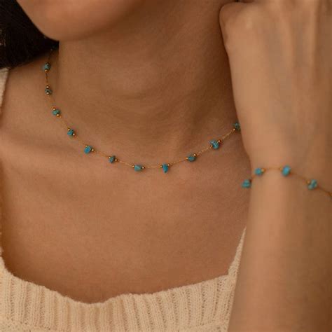 Gold plated Turquoise Necklace| Anti tarnish jewellery