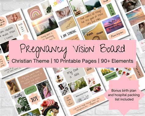 Pregnancy Vision Board Printable Images, Pictures & Words | Christian Birth Affirmation Vision ...