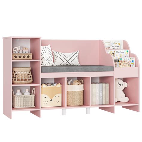 Housuit 55 Kids Bookshelf With Reading Nook Bookcase With Seat ...