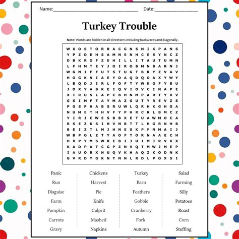 Turkey Trouble Word Search Puzzle Worksheet Activity PDF – PrintableBazaar