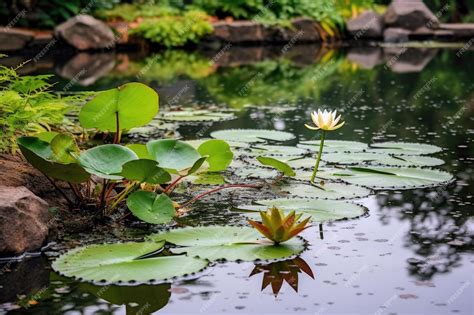 Premium AI Image | a lily pads and lily pads in a pond