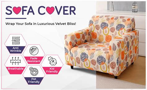 HOKIPO Premium Printed Velvet Sofa Cover 3 Seater Fully Covered, Coral ...