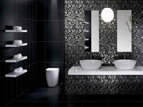 Awesome Bathroom Design With Classy Black Tiles Floor On Combined Black ...