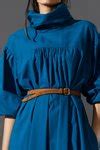 Buy Blue Cotton Slub Handwoven High Collar Praci Midi Dress For Women ...