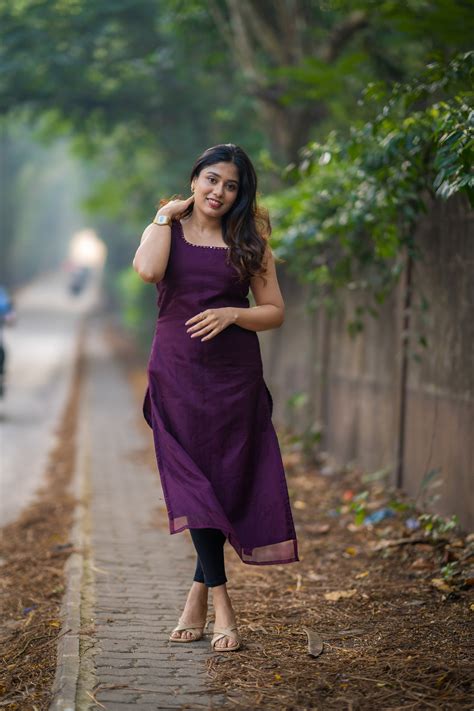 Burgundy shaded organza kurti with mirror worked neckline MBS-299**Rea ...