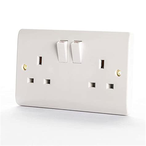 Buy 13A 2 Gang Double Pole Switch Socket White - Square Electric Wall ...