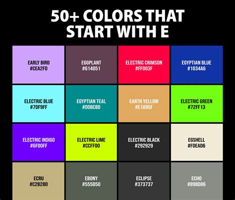 50+ Colors that Start with E (Names and Color Codes) | Shades of yellow ...