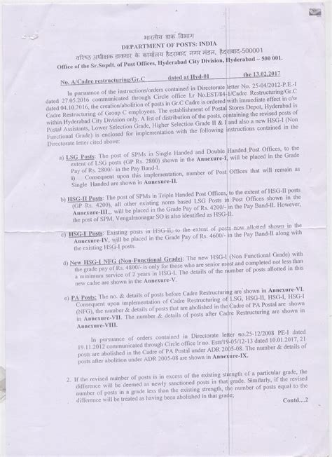 Cadre Restructuring of Group C, Hyderabad City Division Started