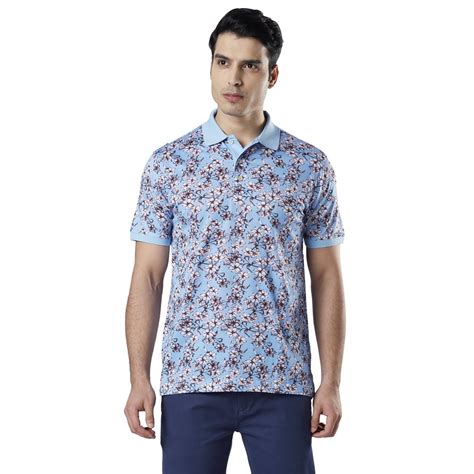 Men Blue Contemporary Fit Supima Cotton Half Sleeve Round Neck Collar ...