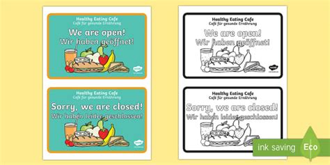 Healthy Eating Cafe Open and Closed Role-Play Signs English/German ...