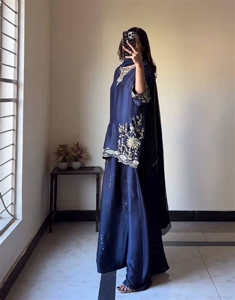 Elegant Midnight Blue Ethnic Kurta Palazzo Set – Label Mayra