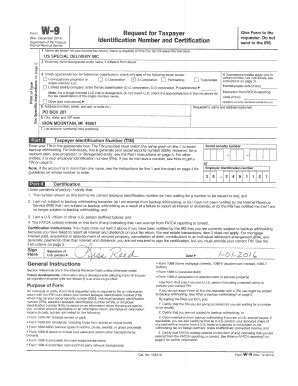 Fillable Online FormW9 Taxpayer ID amp Certificate - US Special ...