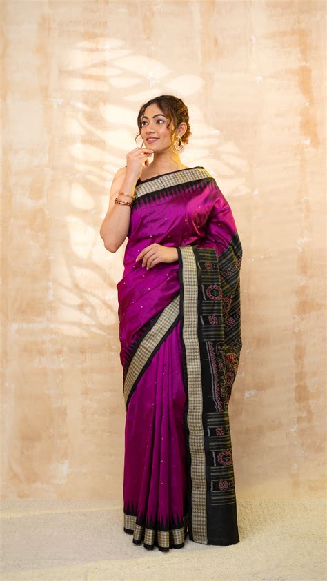 Magenta and Black Sambalpuri Silk Saree