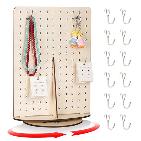 Jitnetiy Wooden Rotating Display Stand with 12 Peg Hooks for Craft ...