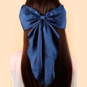 Rhosyn Big Satin Layer Long Bow Hair Clip For Women Girls (Color-Blue ...