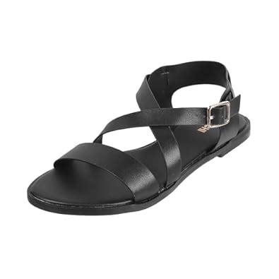 Buy Mochi Women Black Synthetic Leather Comfort Sandal UK/4 EU/37 (33 ...