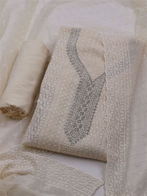 Chikan Work Georgette Unstitched Suit With Dupatta – mbz.in