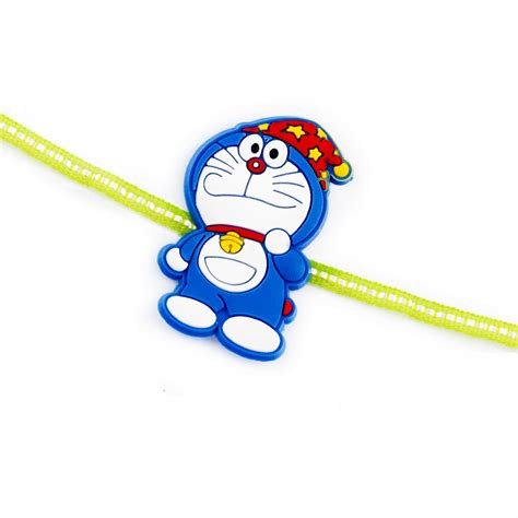 Aapno Rajasthan Blue Doremon Motif & Green Band Kids Rakhi