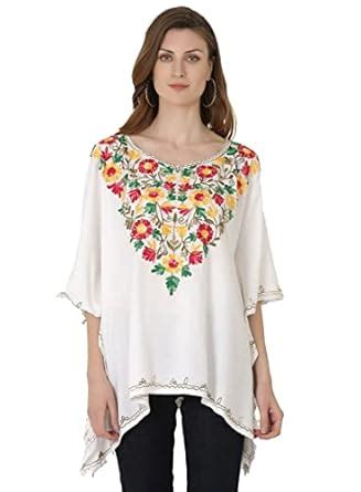 Buy Saakaa Women's Rayon Off-White Embroidery Kaftan at Amazon.in