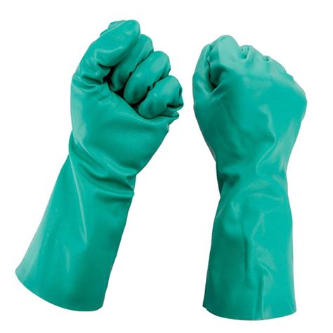 1 Pair Green Solvent Oil Resistant Nitrile Rubber Work Gloves 30cm ...