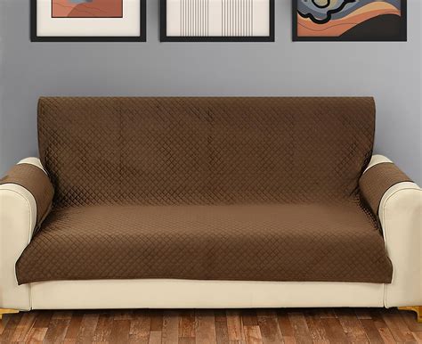 Yellow Weaves 3 Seater Box Design Quilted Velvet Sofa Cover Protector ...