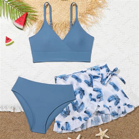 Teen One Piece Swimsuit Girls' 3 Piece Set Floral Print Bikini Swimsuit ...