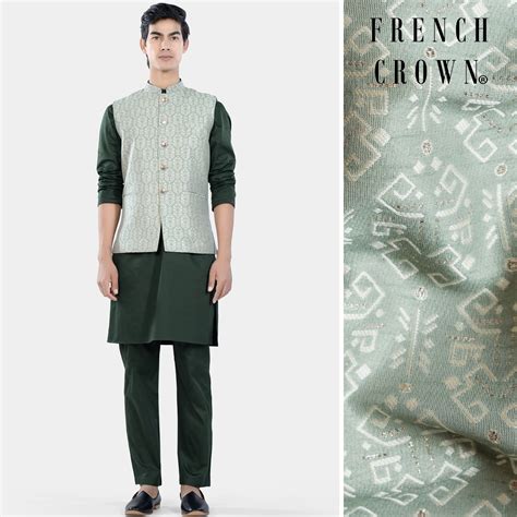 Timber Green Kurta Set with Pumice Green and White Textured Premium ...