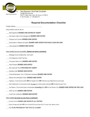 Fillable Online Required Documentation Checklist - Colorado Escrow amp ...