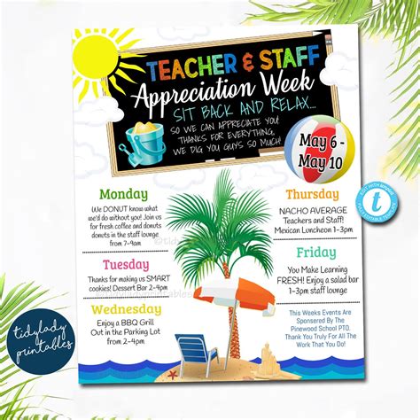 Beach Theme Teacher Appreciation Week Itinerary: Editable Printable ...