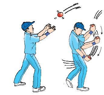 In a cricket match, why does a player lower his hands slightly while ...