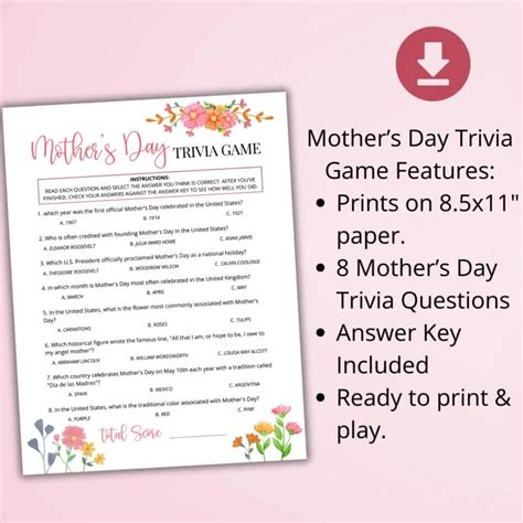 Mother's Day Trivia Questions and Answers Printable | All FREE Printables