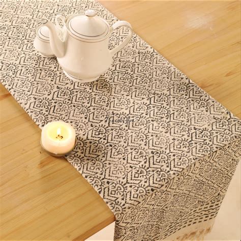 Beige Printed Cotton Table Runner