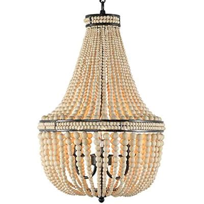 Buy Modern 3-Light Wood Bead Chandelier, Farmhouse Wooden Beaded ...